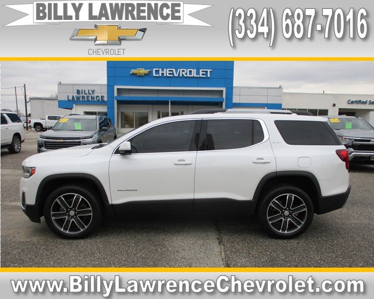 2023 GMC Acadia SLT in White Frost Tricoat — front three-quarter view